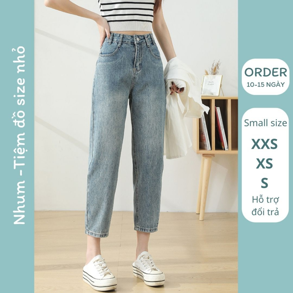 Quần jean size ngắn dành cho nấm lùn 1m4x. Lưng cao, dáng baggy size XXS-XS-S dài 84 hoặc 88cm (QJ164)