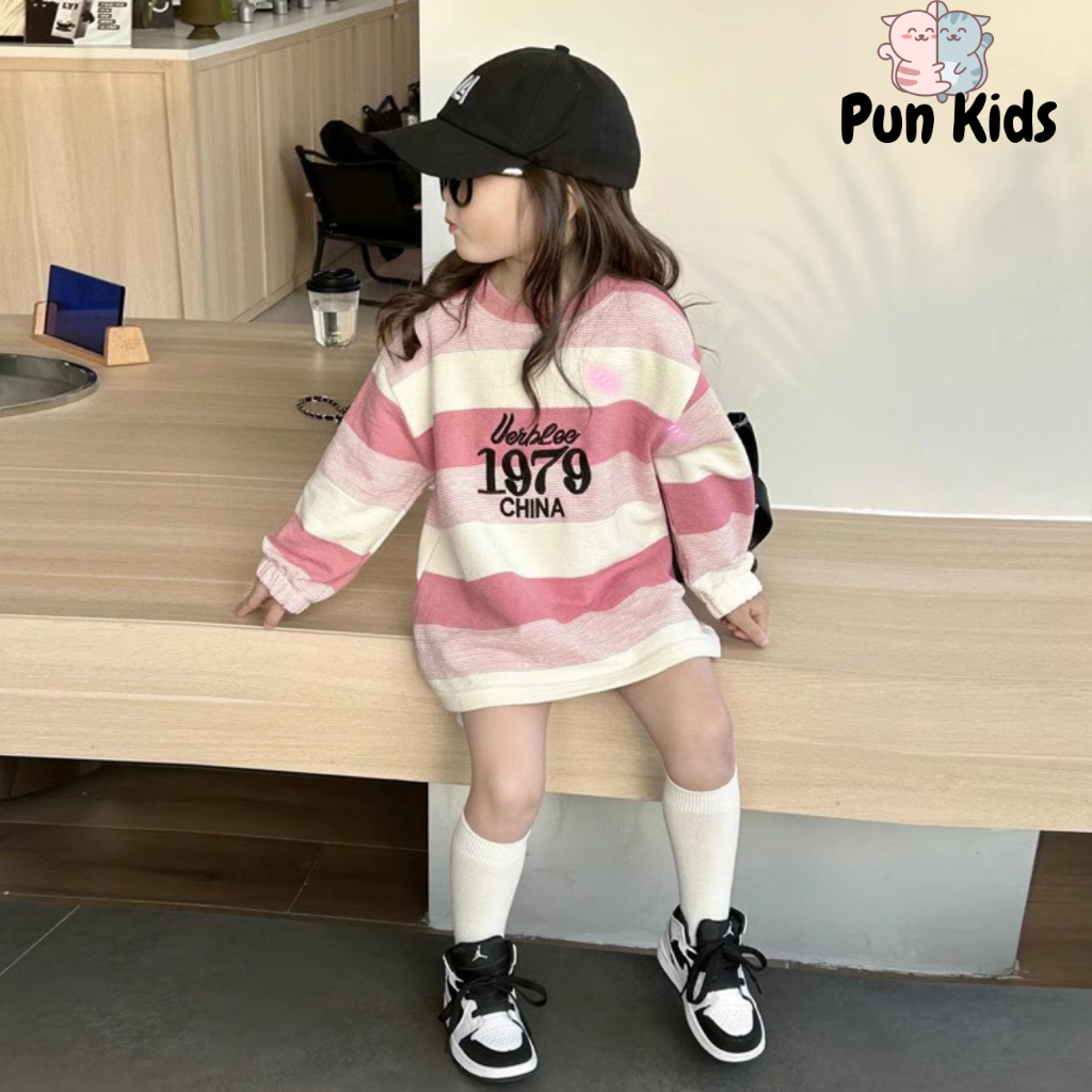 Áo Váy Sweater Tay Dài Kẻ Sọc Hot Hitt Thời Trang Mùa Thu Cho Bé Gái
