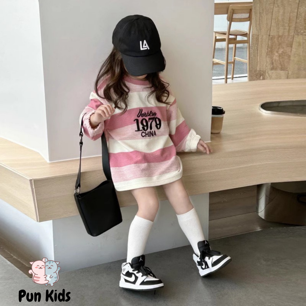 Áo Váy Sweater Tay Dài Kẻ Sọc Hot Hitt Thời Trang Mùa Thu Cho Bé Gái