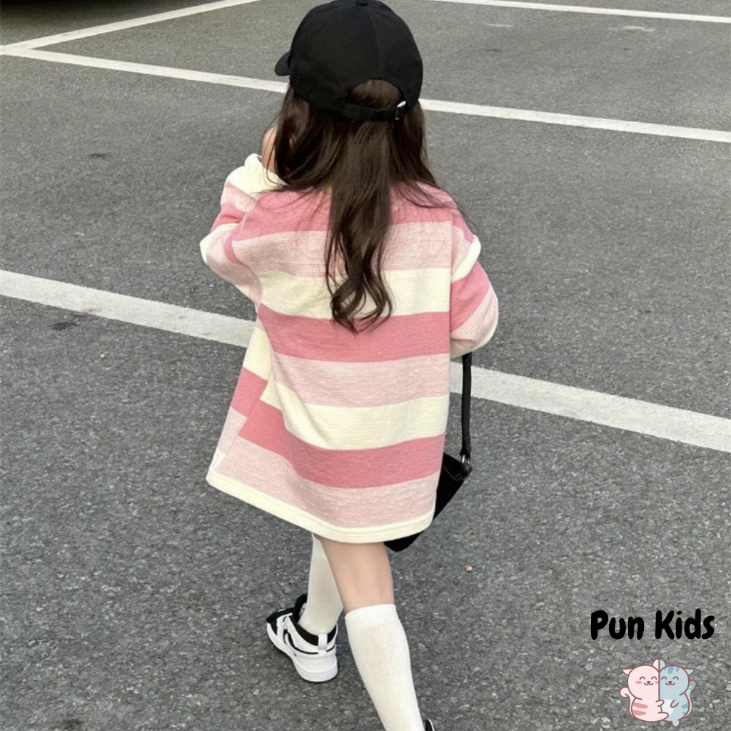 Áo Váy Sweater Tay Dài Kẻ Sọc Hot Hitt Thời Trang Mùa Thu Cho Bé Gái