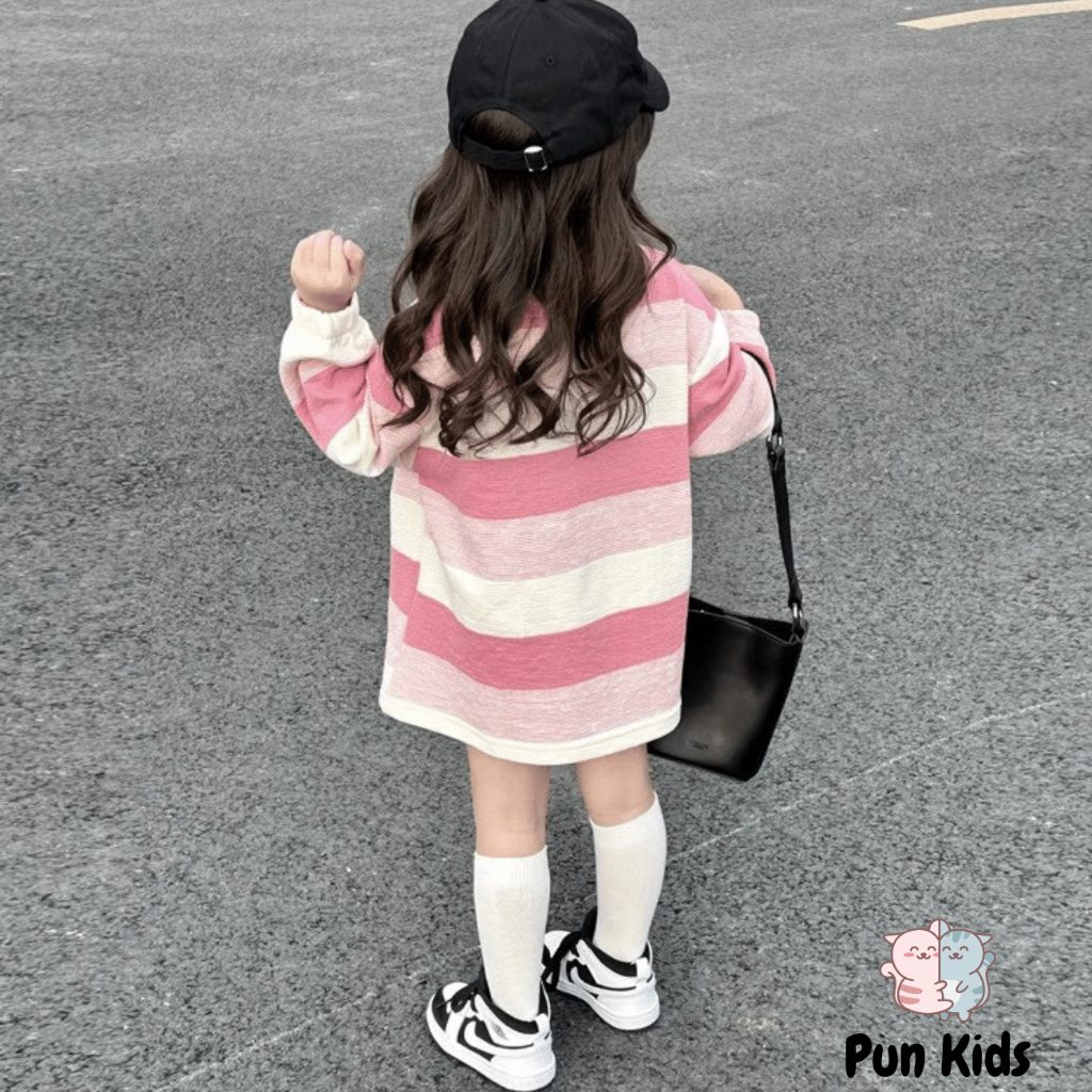 Áo Váy Sweater Tay Dài Kẻ Sọc Hot Hitt Thời Trang Mùa Thu Cho Bé Gái