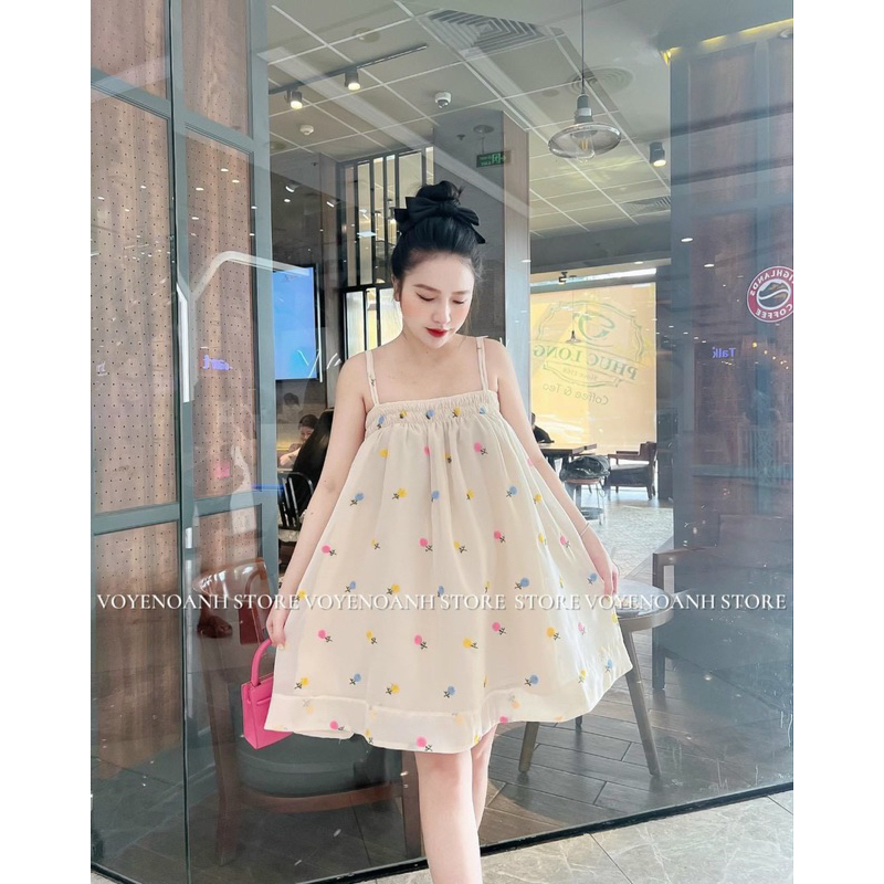 ĐẦM BABYDOLL HAI DÂY NHÚN NGỰC DÁNG NGẮN HOA NHÍ