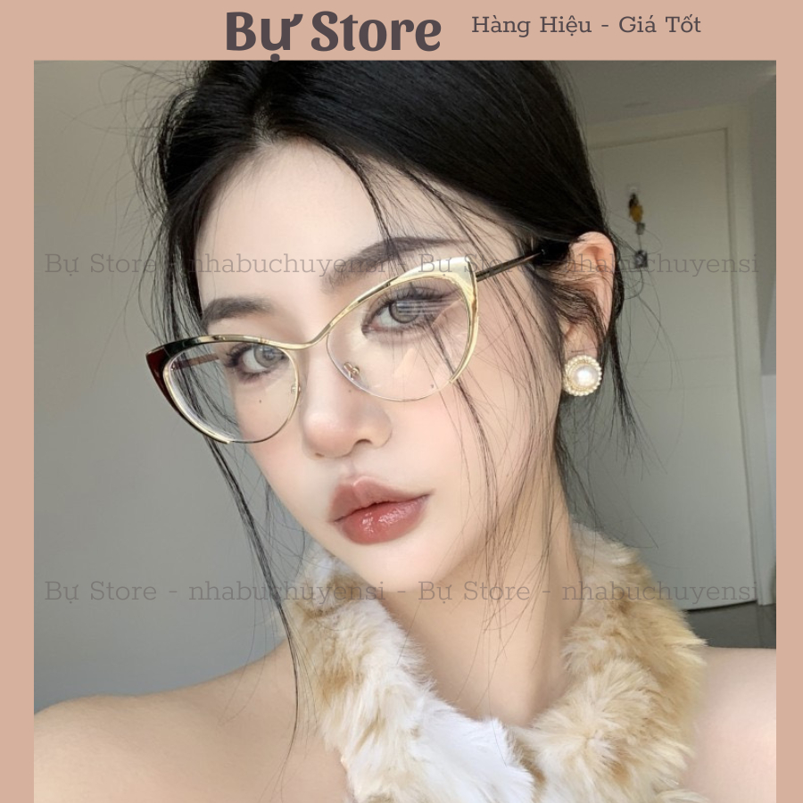 Kính Mát Mắt Mèo Gọng Kim Loại Chống Ánh Sáng Xanh Thời Trang Vintage Phương Tây Cho Nữ - Bự Store - 1152