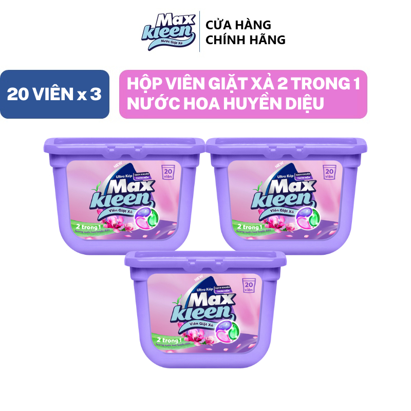 Combo 3 Hộp Viên Giặt Xả MaxKleen 2 Trong 1 (20 Viên/Hộp) - Hương Huyền Diệu