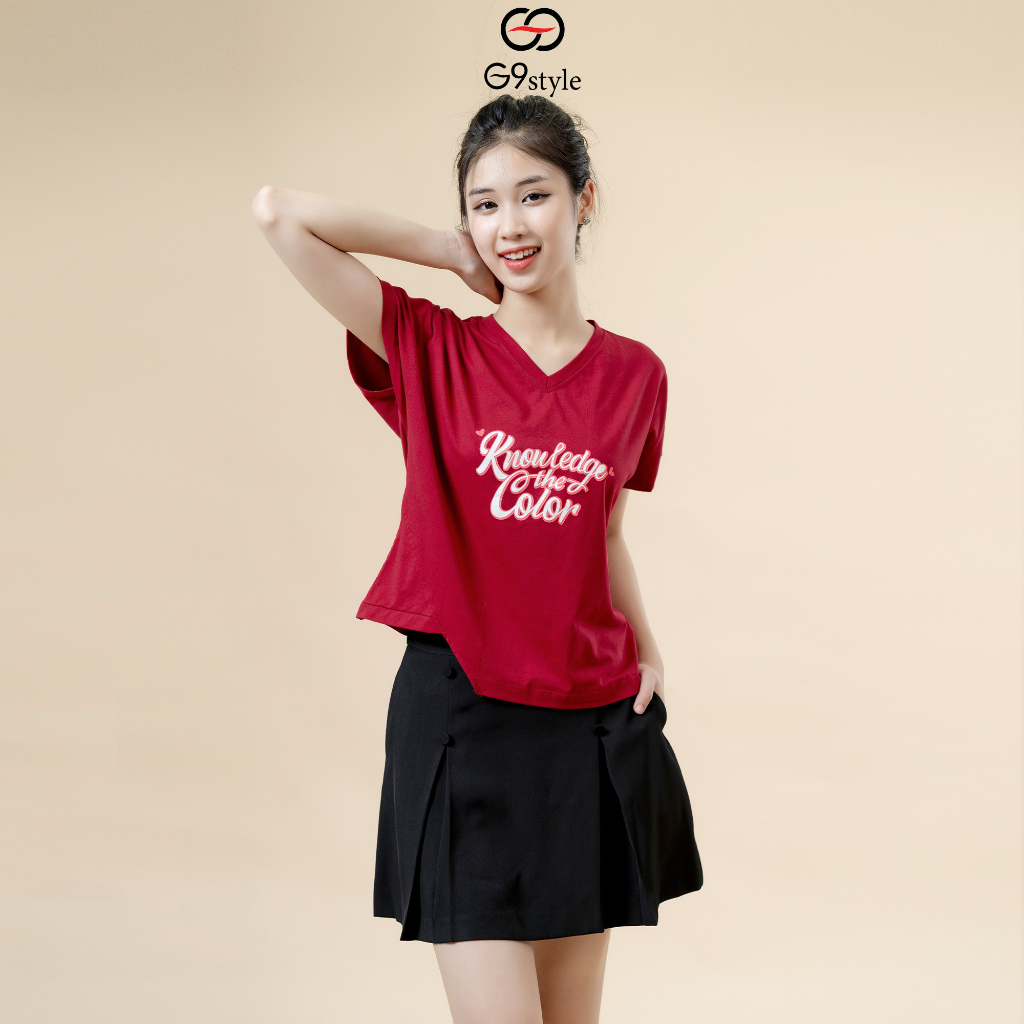 Áo thun cotton nữ tay hến G9 STYLE, áo cotton cổ tim phong cách trẻ trung thời thượng