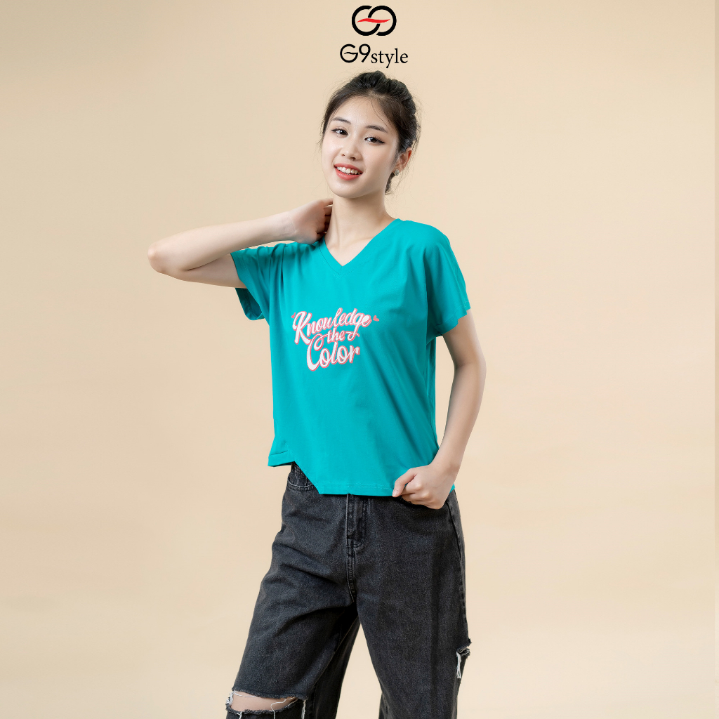 Áo thun cotton nữ tay hến G9 STYLE, áo cotton cổ tim phong cách trẻ trung thời thượng
