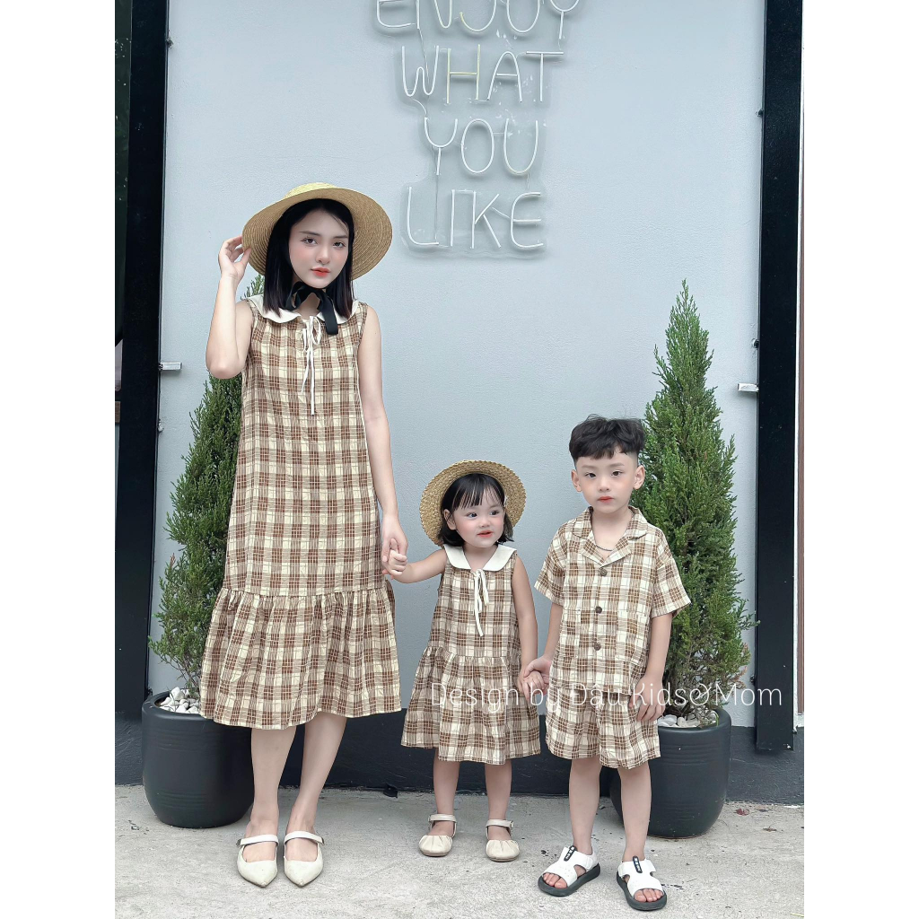 Váy Thô Đũi Caro Nâu Phong Cách Hàn Quốc Cho Mẹ Và Bé - Đậu Kids&Mom
