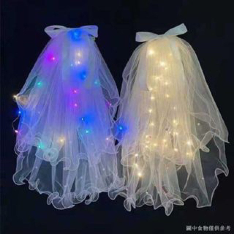 Voan mấn cài đầu cô dâu, cosplay cô dâu có đèn phát sáng cho bé gái hoá trang