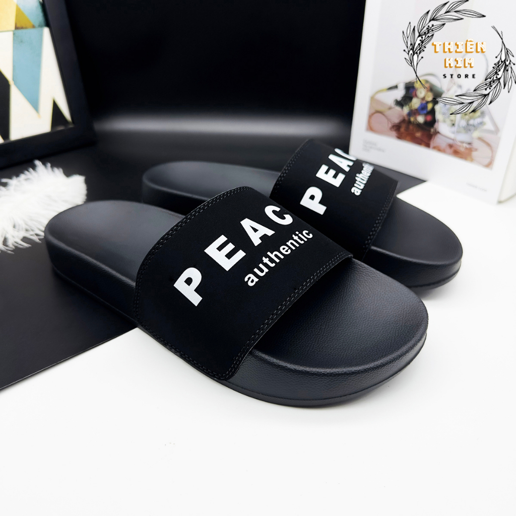 Dép nam quai ngang thời trang cao cấp đen tinh tế in chữ PEACE big size cho chân to quá cỡ D7762