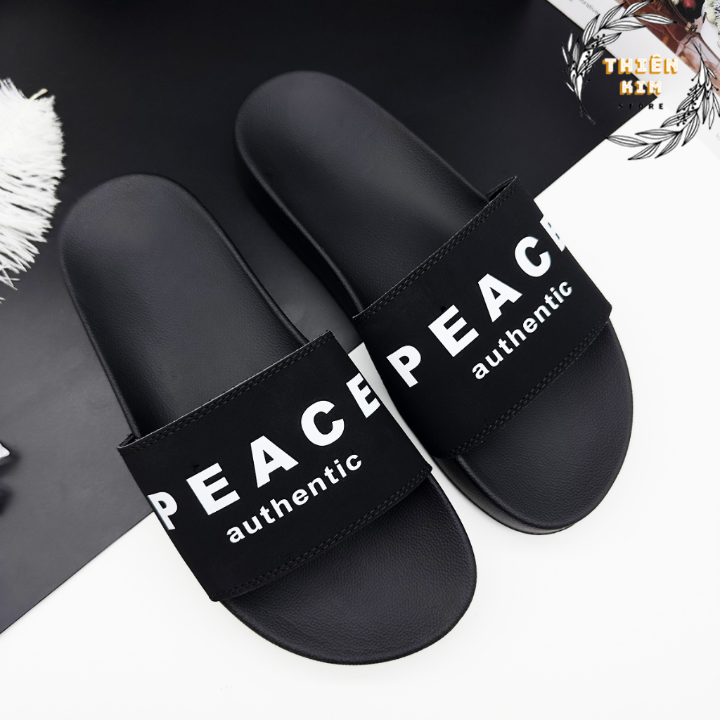 Dép nam quai ngang thời trang cao cấp đen tinh tế in chữ PEACE big size cho chân to quá cỡ D7762