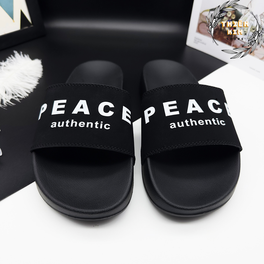 Dép nam quai ngang thời trang cao cấp đen tinh tế in chữ PEACE big size cho chân to quá cỡ D7762