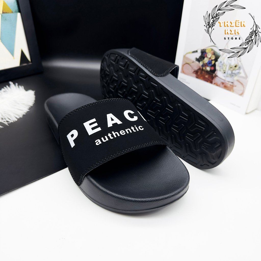 Dép nam quai ngang thời trang cao cấp đen tinh tế in chữ PEACE big size cho chân to quá cỡ D7762