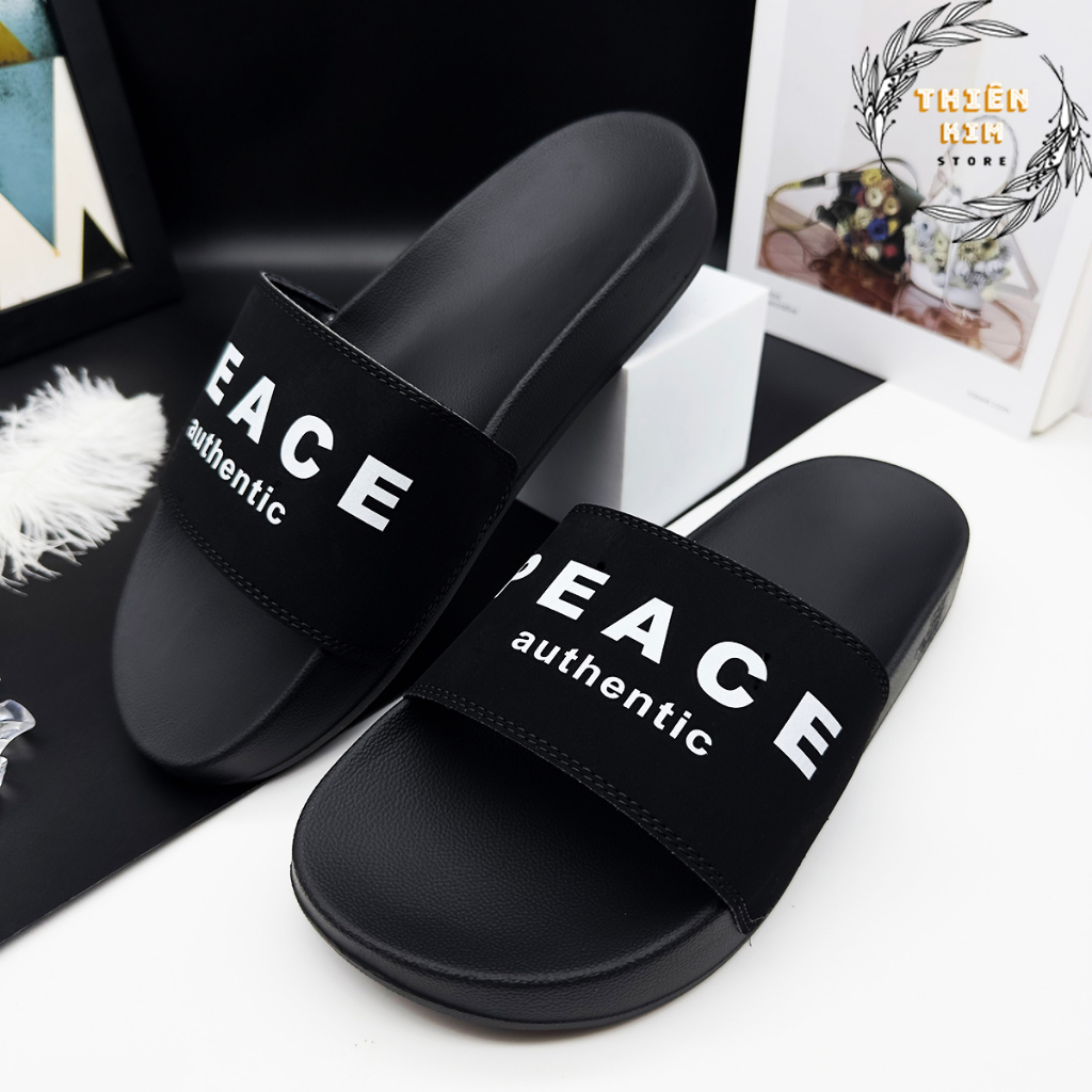Dép nam quai ngang thời trang cao cấp đen tinh tế in chữ PEACE big size cho chân to quá cỡ D7762