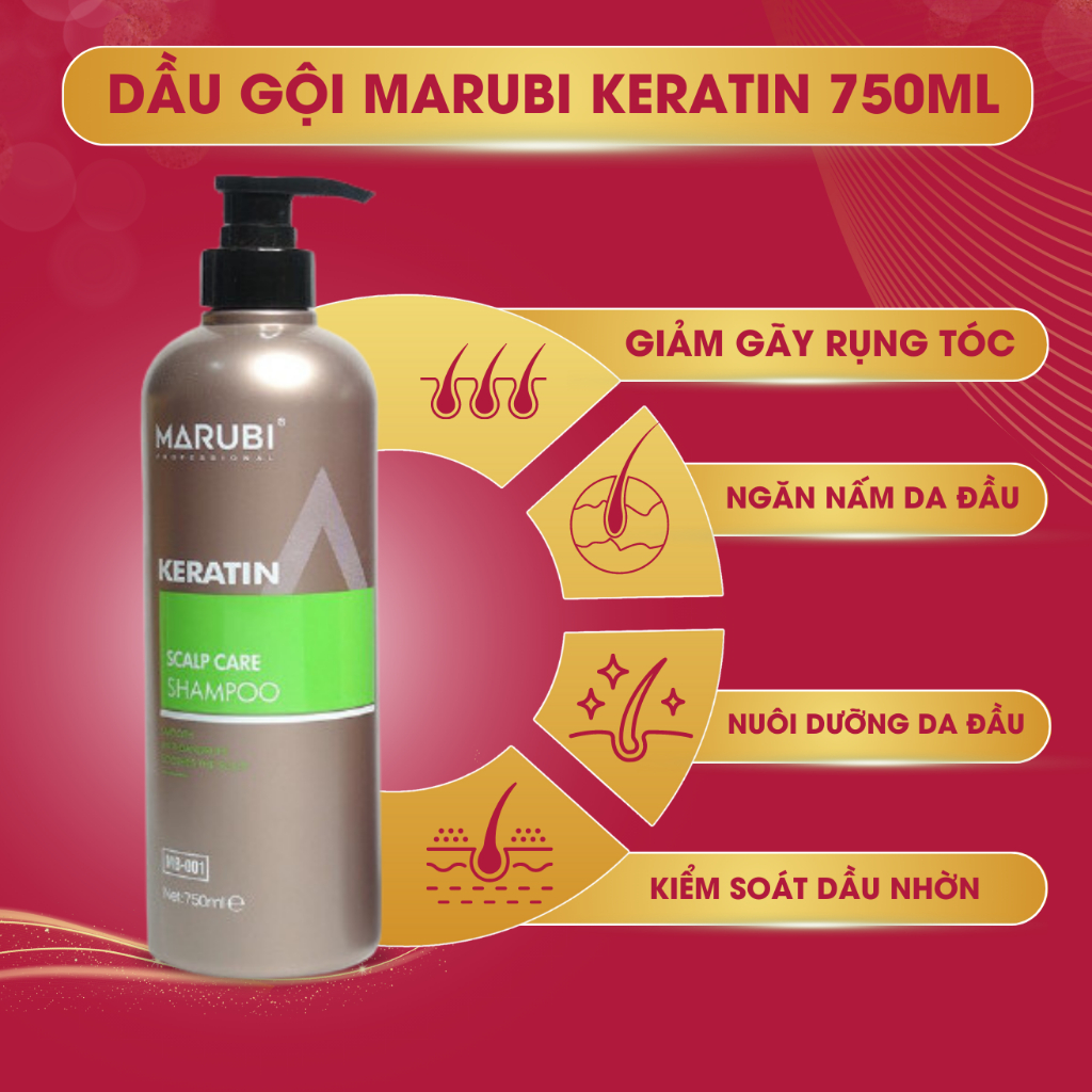 Dầu gội marubi phục hồi hư tổn cho da đầu dầu bết, ngăn gàu, dầu gội keratin ngăn rụng tóc marubi 750ml