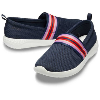 Giày vải thun lưới crocs literide slipon cho nữ màu navy sọc