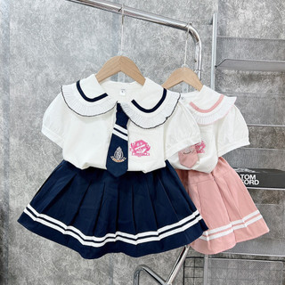 18-30kg- Set học sinh - set áo kèm chân váy học sinh phong cách Hàn Quốc cho bé gái SBG1--