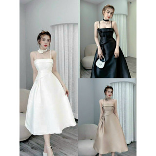 Đầm thời trang nữ đi dự tiệc sang chảnh,đầm 2 dây xòe dây cột nơ cột chất QC
