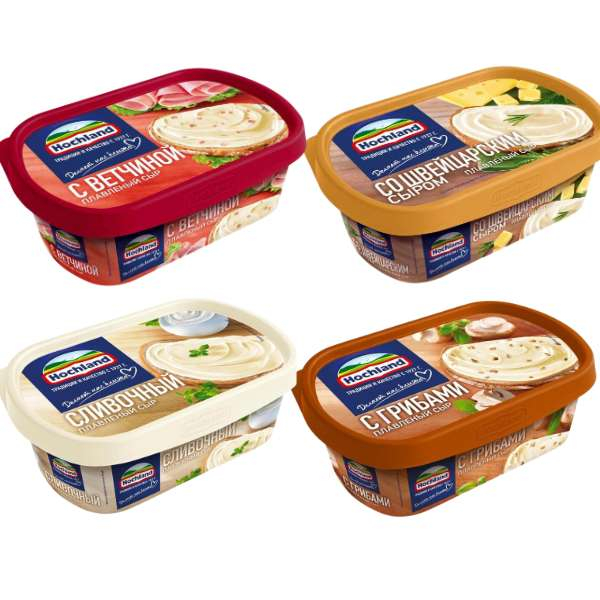 Phô mai tươi Hochland 200g của Nga, vị Giăm Bông, vị Sữa, Vị Nấm, vị truyền thống.