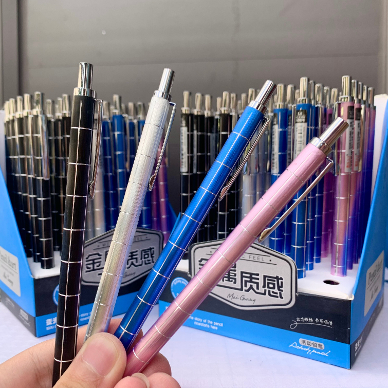Bút Chì Kim Bấm Thân Sắt Mẫu Mới Ngòi 0.5mm , Bút Chì Bấm Vỏ Kim Loại Nhiều Màu