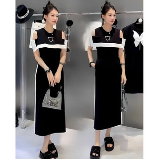 ( HÀNG QUẢNG CHÂU CAO CẤP) ĐẦM TIỆC ĐEN PHỐI TRẮNG KHOÉT VAI CƯC KÌ NỔI BẬT