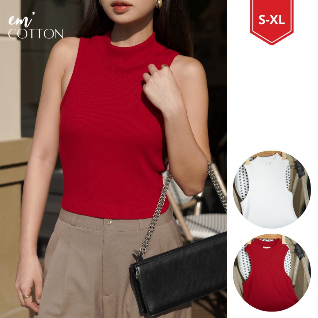 Em'COTTON Áo thun gân ba lỗ cổ lọ