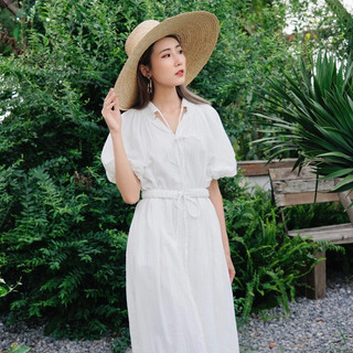 Váy suông form rộng dáng dài midi chất liệu thô mát, thiết kế 2 lớp freesize - màu trắng - Lucas dress - Caffeine Studio