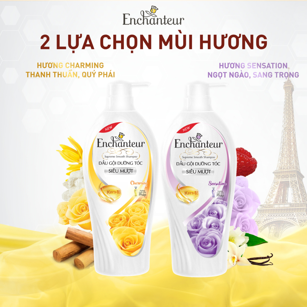 Dầu gội dưỡng tóc siêu mượt Enchanteur Charming/Sensation Keratin 650g