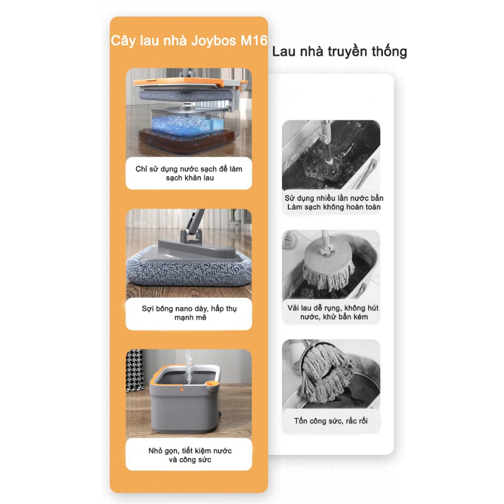 Cây lau nhà tách nước và lọc bụi bẩn 360 độ Joybos/Zolele M16