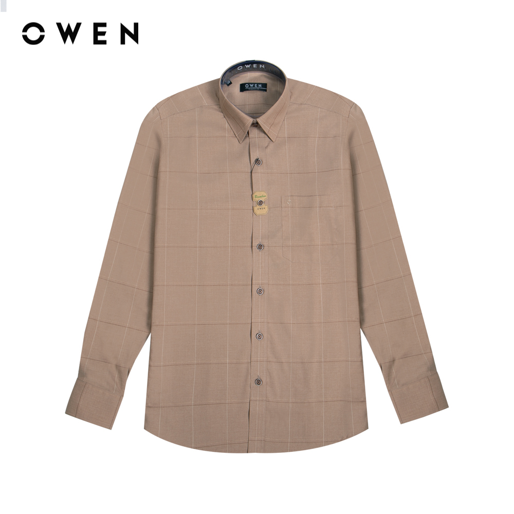 OWEN - Áo sơ mi dài tay Nam Owen dáng Regular Fit màu Nâu chất liệu Bamboo - AR220837DT
