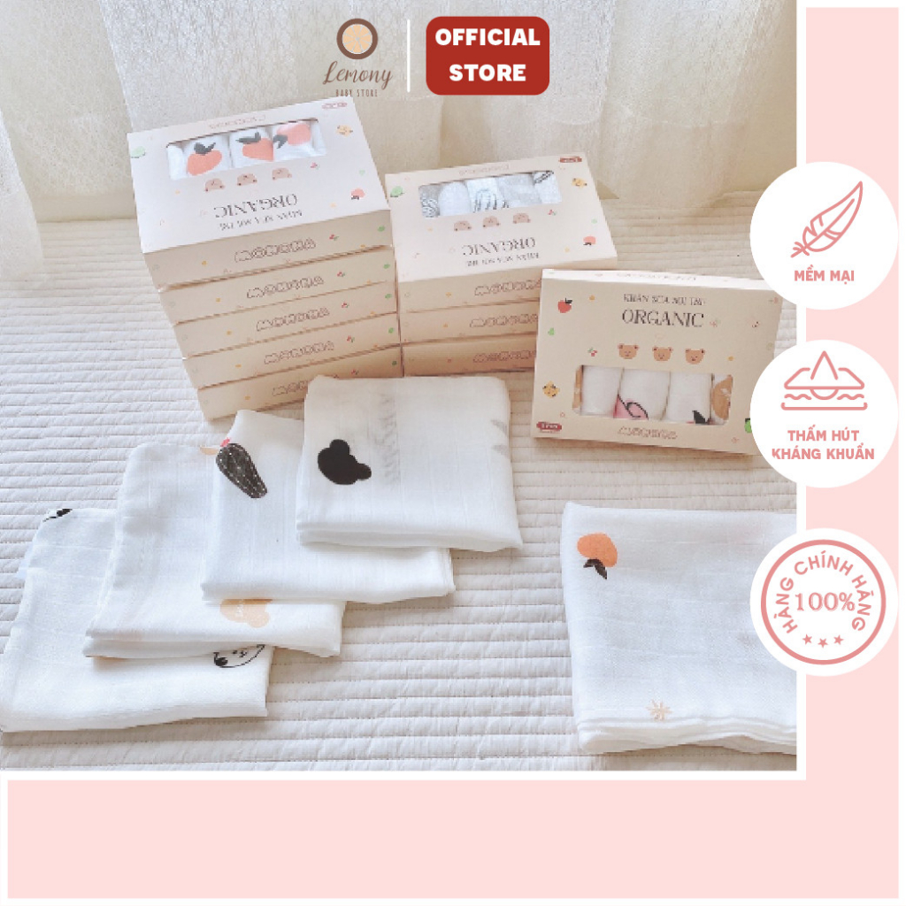 Set 5 khăn sữa cho bé 30*30cm Monona, chất liệu Organic mềm mại, thấm hút, kháng khuẩn-Lemony