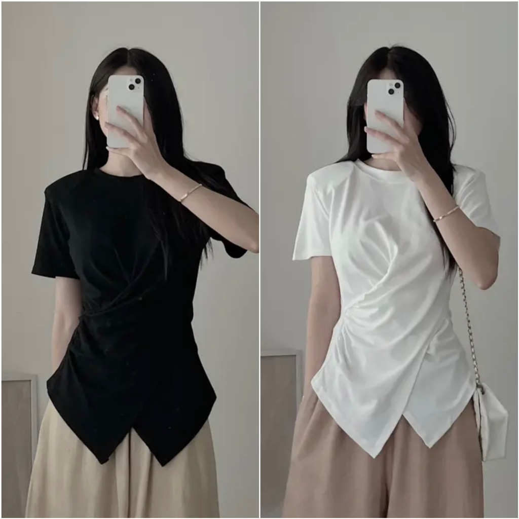 Áo thun nữ vạt chéo, xoắn eo- chất liệu bo tăm 31