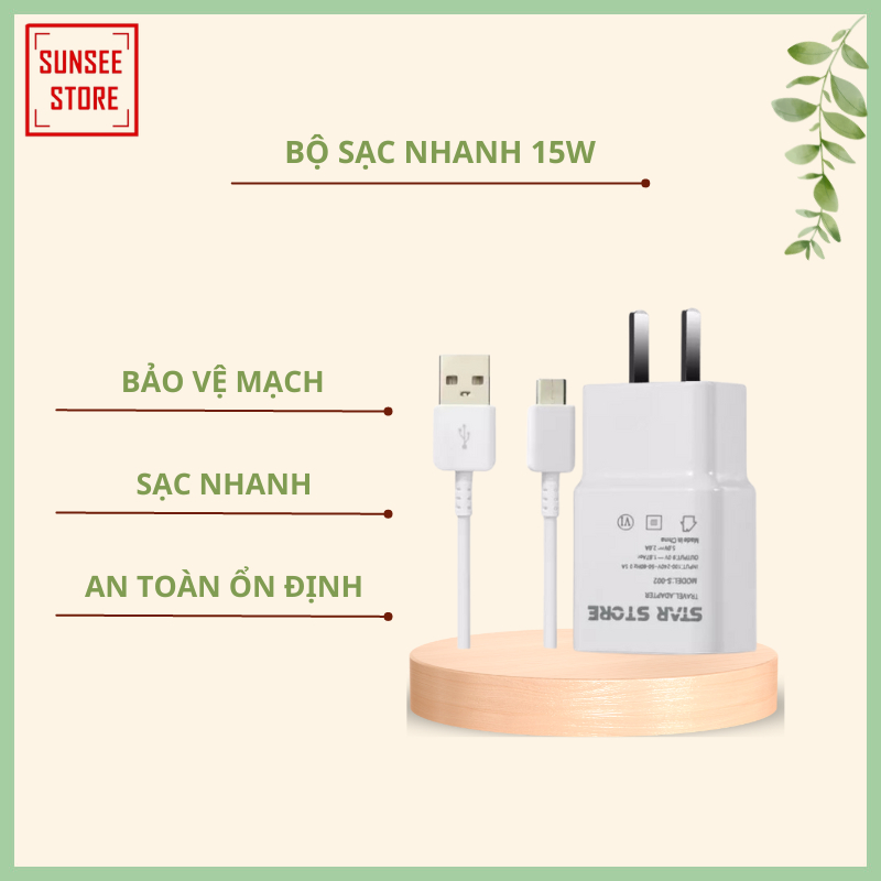 Bộ Sạc Nhanh Gồm Củ Sạc Và Dây cáp Sạc Type C Micro Dùng Cho Điên Thoại Android 15W