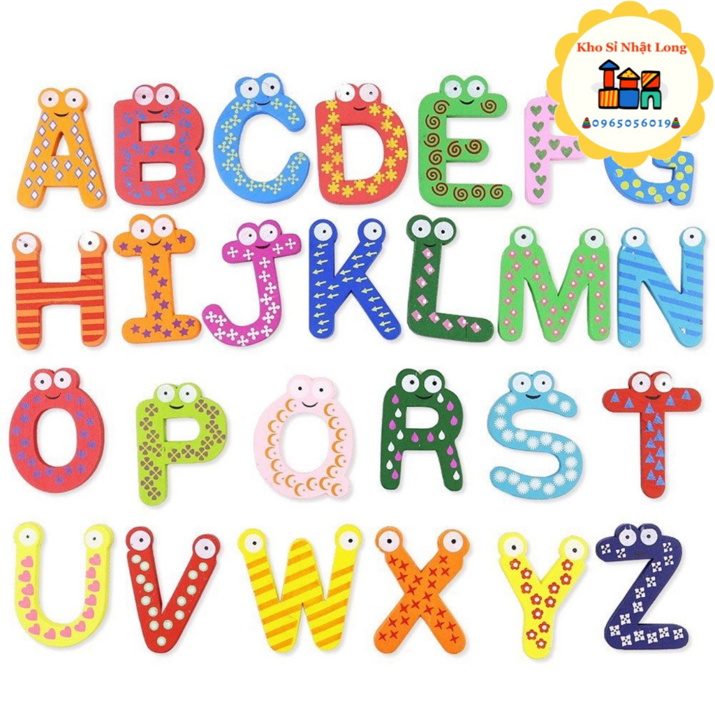Bộ chữ số 0-9, chữ cái A-Z bằng gỗ kèm nam châm CTT005 - Có thể chọn mẫu (10 chi tiết/bộ số, 26 chi tiết/bộ chữ)