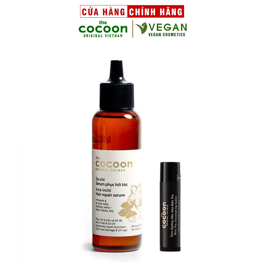 Bộ Serum sachi phục hồi tóc cocoon 70ml + Son dưỡng môi dầu dừa Bến Tre cocoon 5g