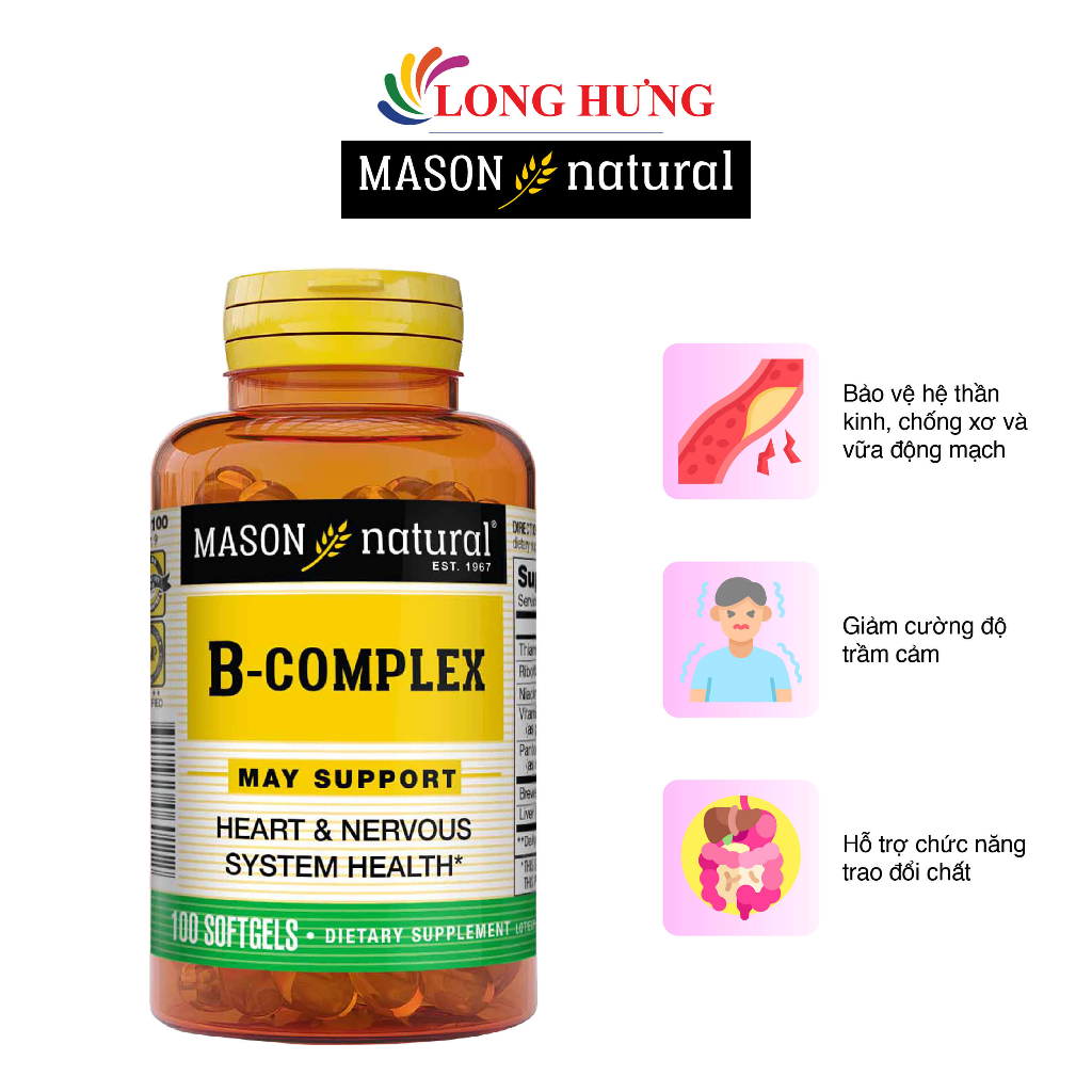 Viên uống Mason Natural B-Complex hỗ trợ nâng cao sức khỏe (100 viên)