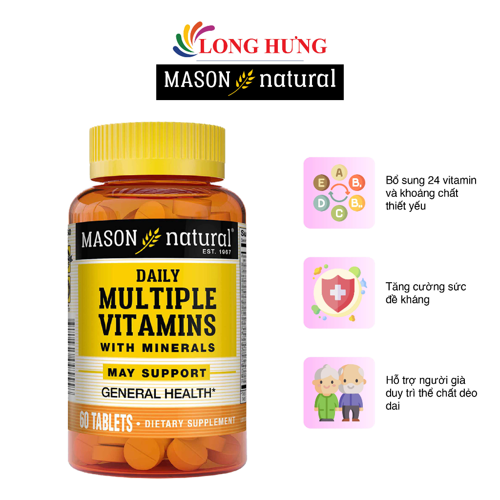Viên uống Mason Natural Daily Multiple Vitamins With Minerals bổ sung vitamin và khoáng chất (60 viên)