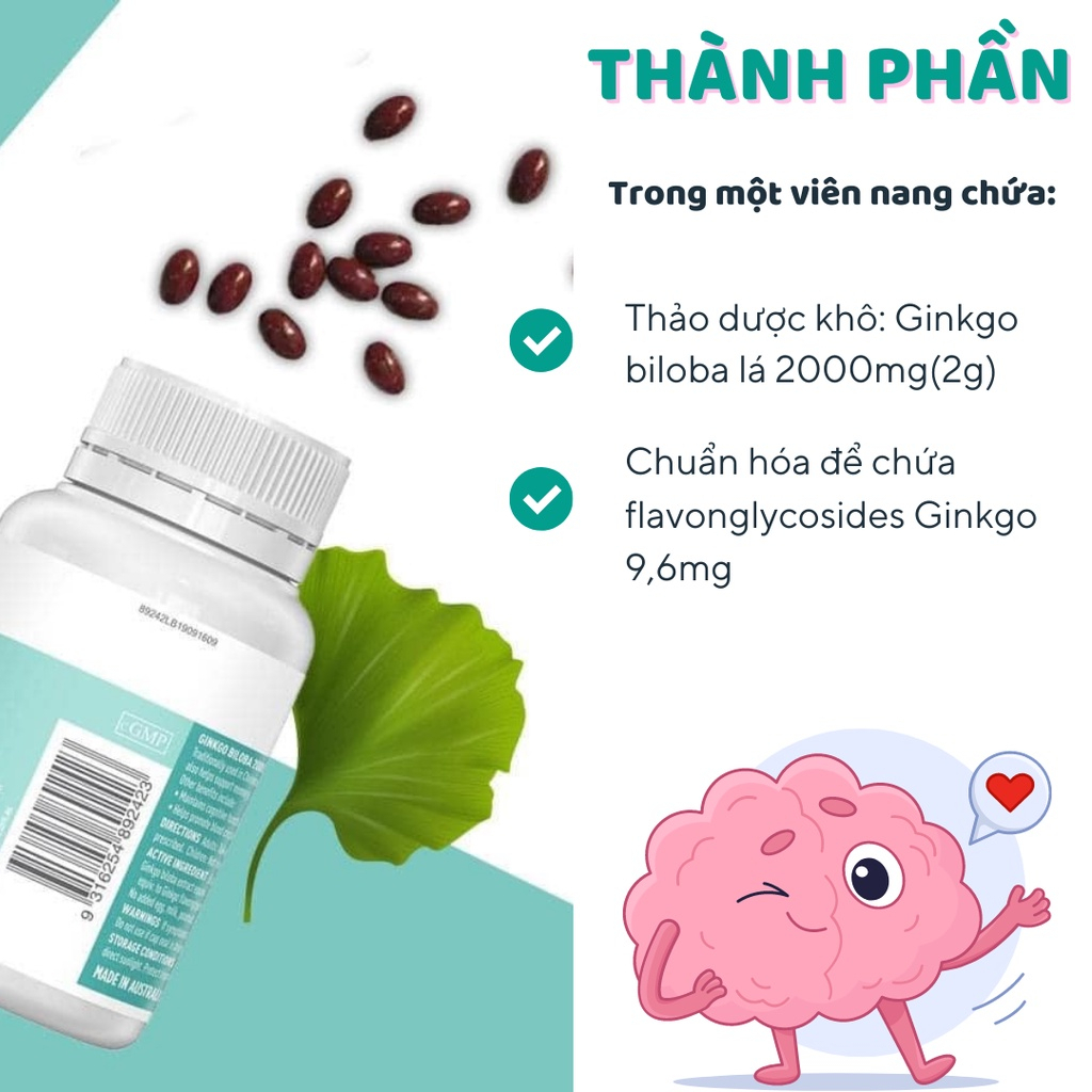 Bổ Não Healthy Care Ginkgo Biloba 100 viên hàng chuẩn