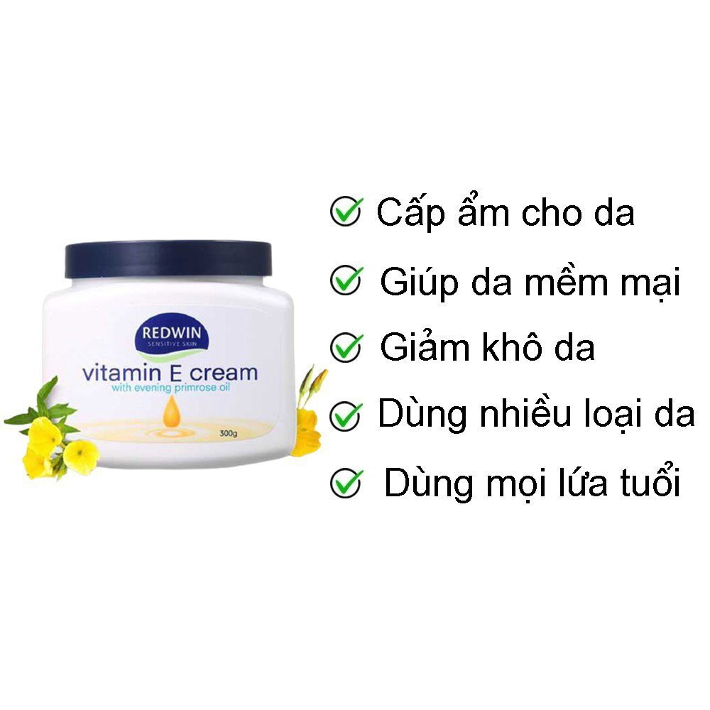 Kem Dưỡng Da Vitamin E Redwin Có Chứa Tinh Dầu Hoa Anh Thảo Cấp Ẩm, Làm Sáng Da Body Cream