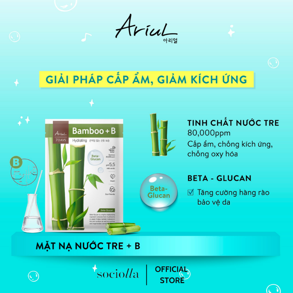 Mặt Nạ Dưỡng Ẩm Chuyên Sâu Chiết Xuất Nước Tre Ariul 7 Days Mask Bamboo B 20ml