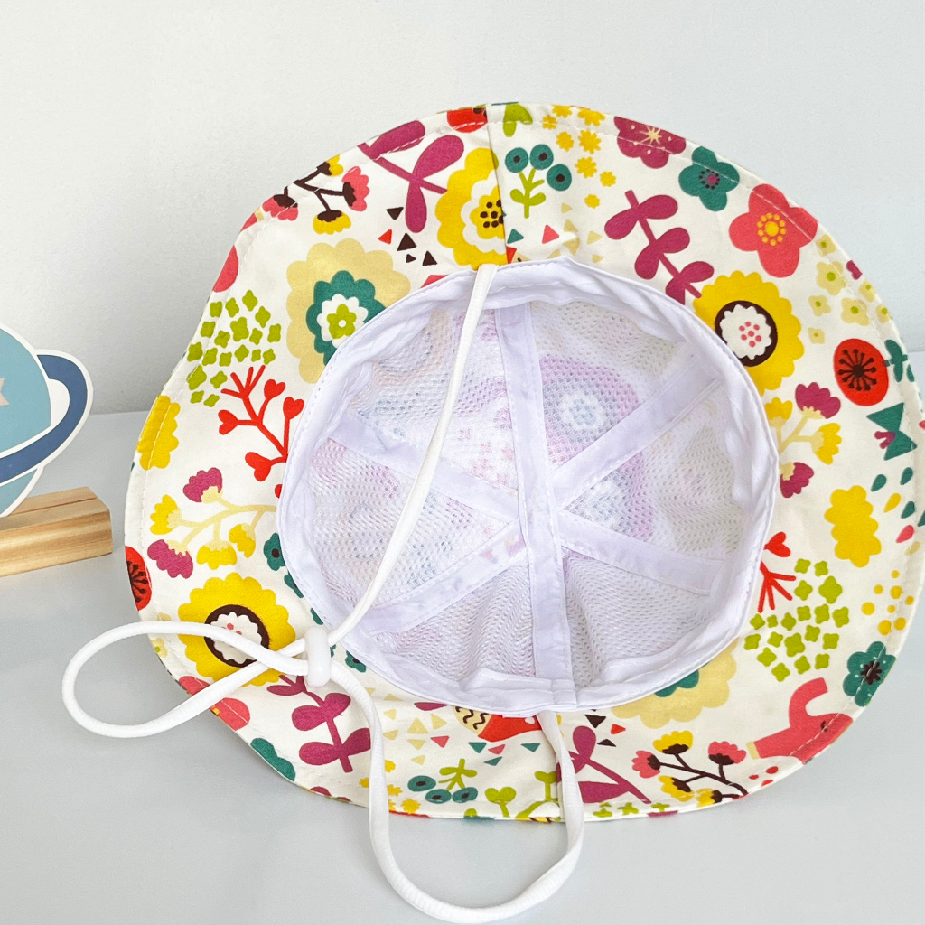 Nón rộng vành HOA sắc màu bé gái 2-6 tuổi, vải Cotton mềm mỏng thoáng khí, mũ tai bèo chống nắng thời trang phong cách