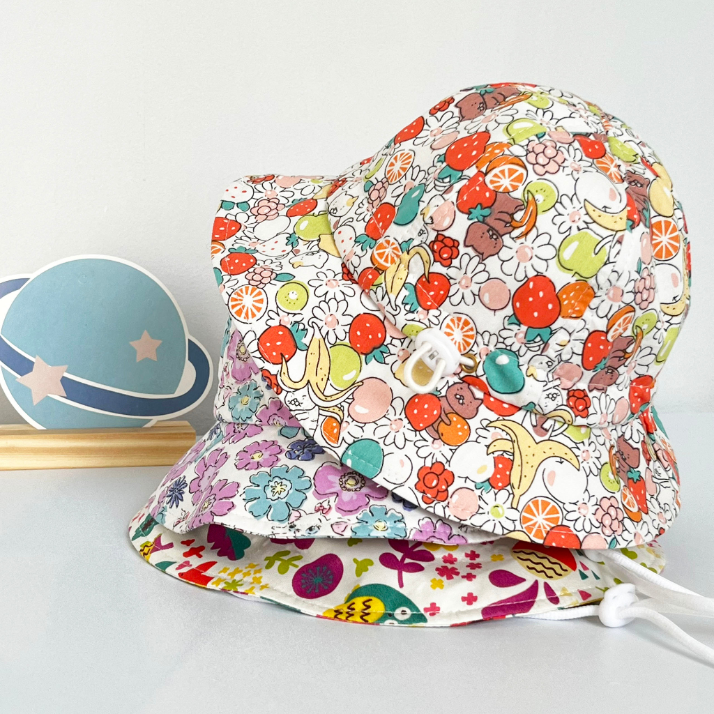 Nón rộng vành HOA sắc màu bé gái 2-6 tuổi, vải Cotton mềm mỏng thoáng khí, mũ tai bèo chống nắng thời trang phong cách