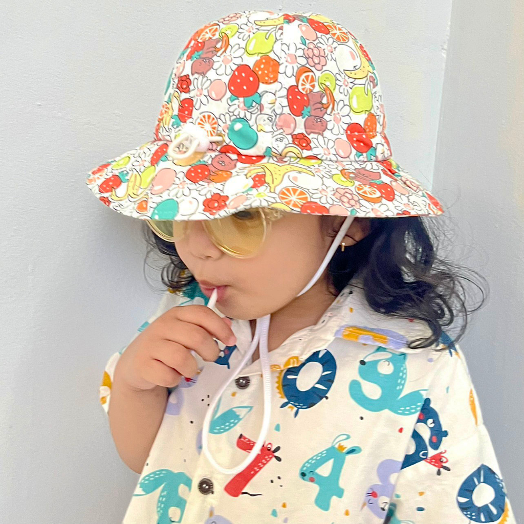Nón rộng vành HOA sắc màu bé gái 2-6 tuổi, vải Cotton mềm mỏng thoáng khí, mũ tai bèo chống nắng thời trang phong cách