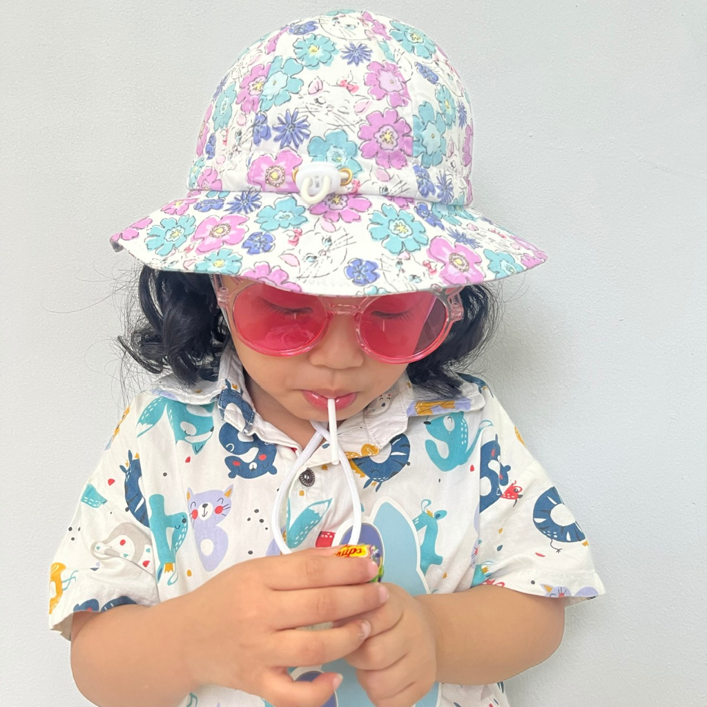 Nón rộng vành HOA sắc màu bé gái 2-6 tuổi, vải Cotton mềm mỏng thoáng khí, mũ tai bèo chống nắng thời trang phong cách