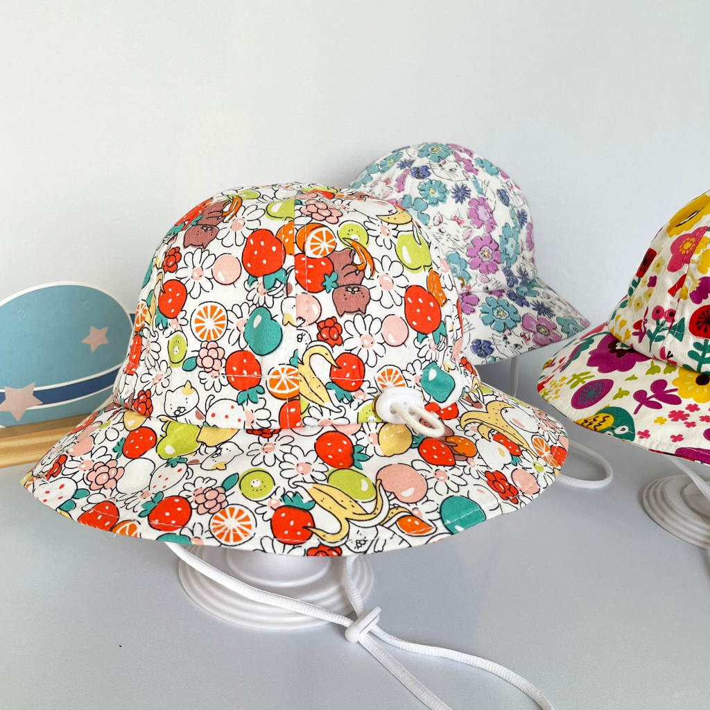 Nón rộng vành HOA sắc màu bé gái 2-6 tuổi, vải Cotton mềm mỏng thoáng khí, mũ tai bèo chống nắng thời trang phong cách