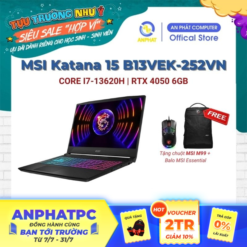 Laptop MSI Katana 15 B13VEK-252VN (Core i7-13620H & RTX 4050 6GB | 15.6 inch FHD)