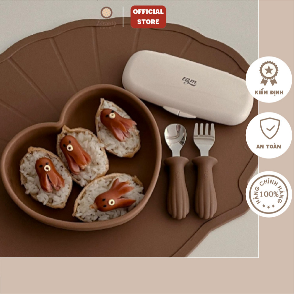 Set Thìa Dĩa Silicone cao cấp hình sò TGM nội địa Hàn Quốc Cho Bé Tập Ăn Dặm, kèm hộp đựng