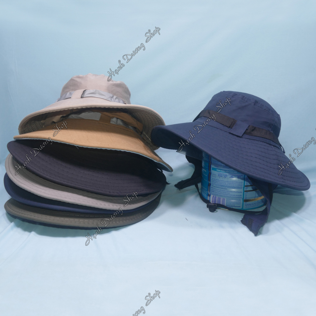 Nón tai bèo rộng vành 9cm có phần vải che ở cổ tiện lợi mũ tai bèo nam nón bo tình nguyện viên có vòng đầu 56-58cm