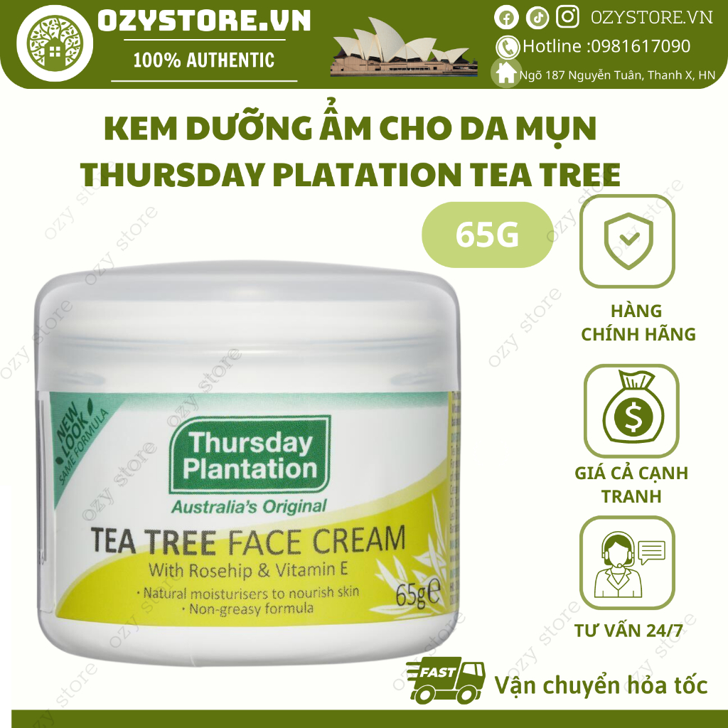 Kem dưỡng, cấp ẩm dành cho da mụn,da hỗn hợp Thursday Plantation Tea Tree Face Cream 65g