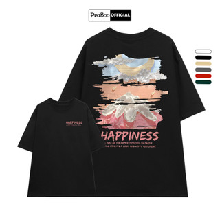 Áo Thun Nữ, Áo Phông Unisex By PEABOO Mã TN Happiness Chất Cotton Thoáng Mát Form Rộng Tay Lỡ Cho Nam Nữ