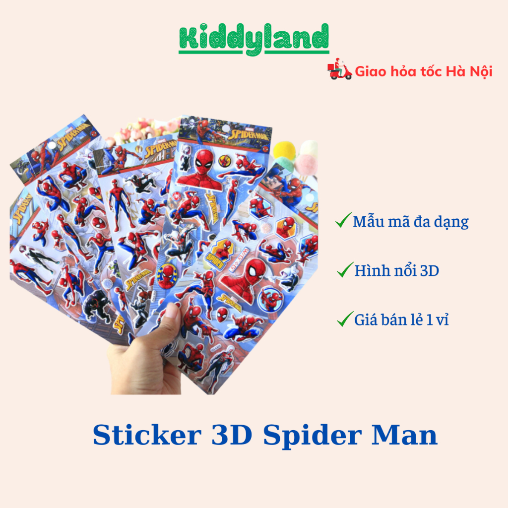 Hình dán sticker nổi 3D Siêu nhân Người Nhện - Spider Man cho bé
